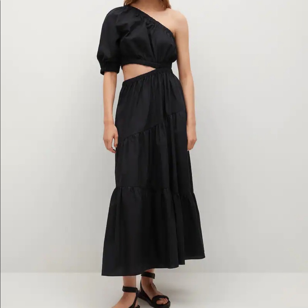 Mango sustainable Cotton VENT CUTOUT Dress Black